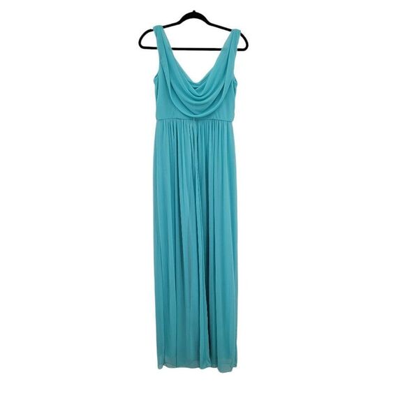 David's Bridal Dress Formal Sleeveless Draped Back Flowy Maxi Aqua Blue Sz 8 - Picture 6 of 11